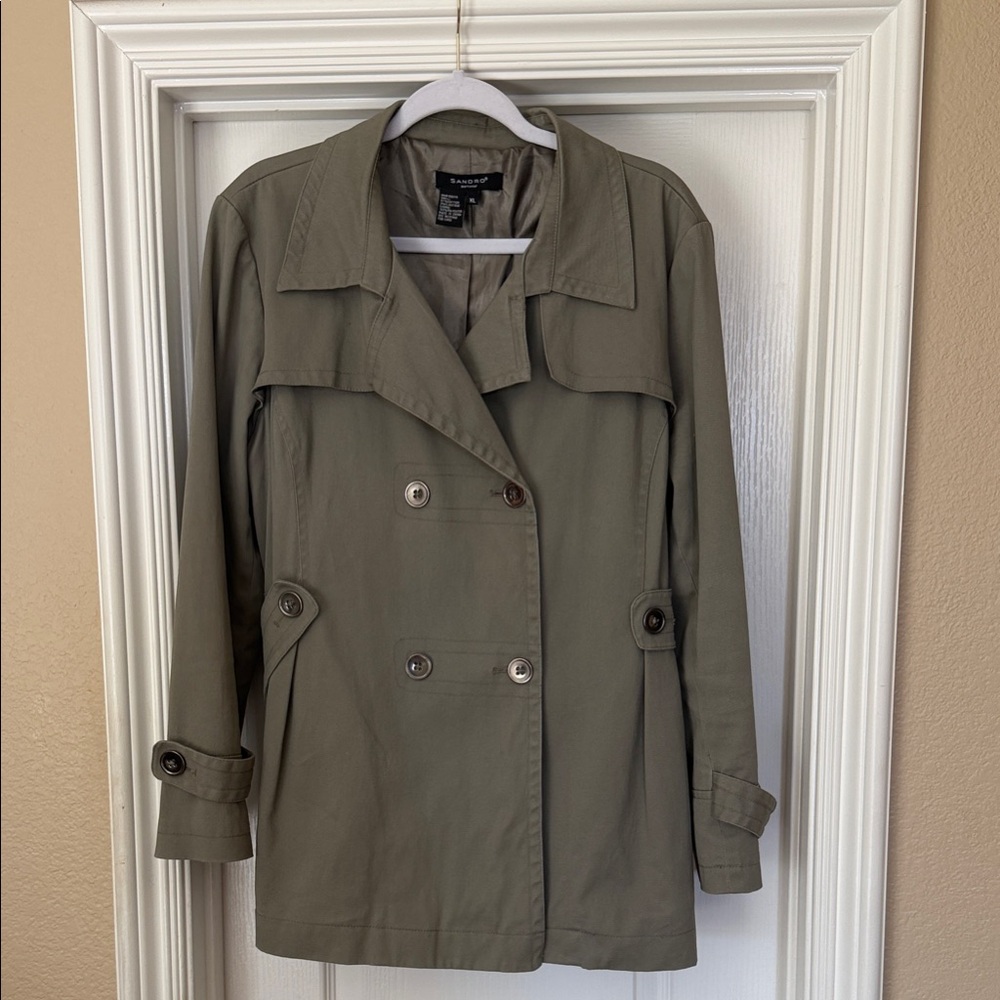 Sandro taupe Double-Breasted Trench Jacket with many cool details